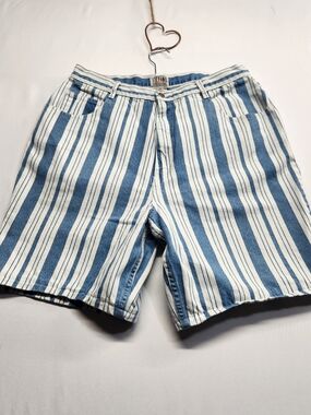 ⭐️Vintage 90s Stefano International Striped Denim Bow Mom Shorts High Waist 20